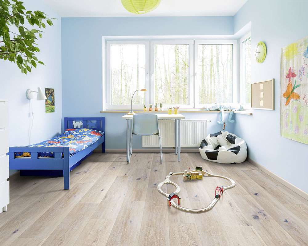 Family living on cork flooring