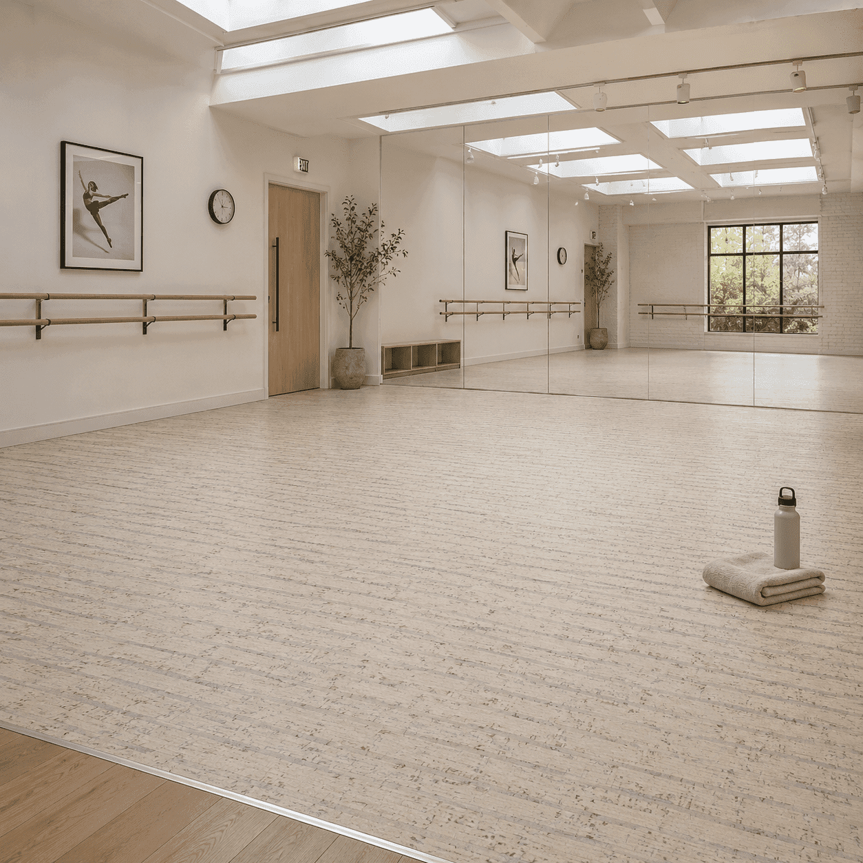 Cork flooring installation in a commercial space