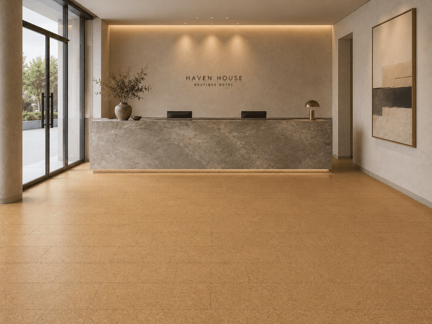 Cork flooring laid in a living room