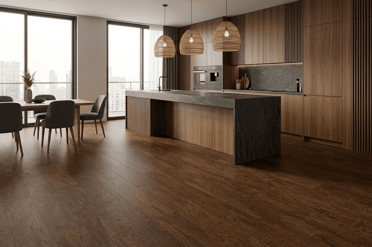 Cork flooring installation in a hotel