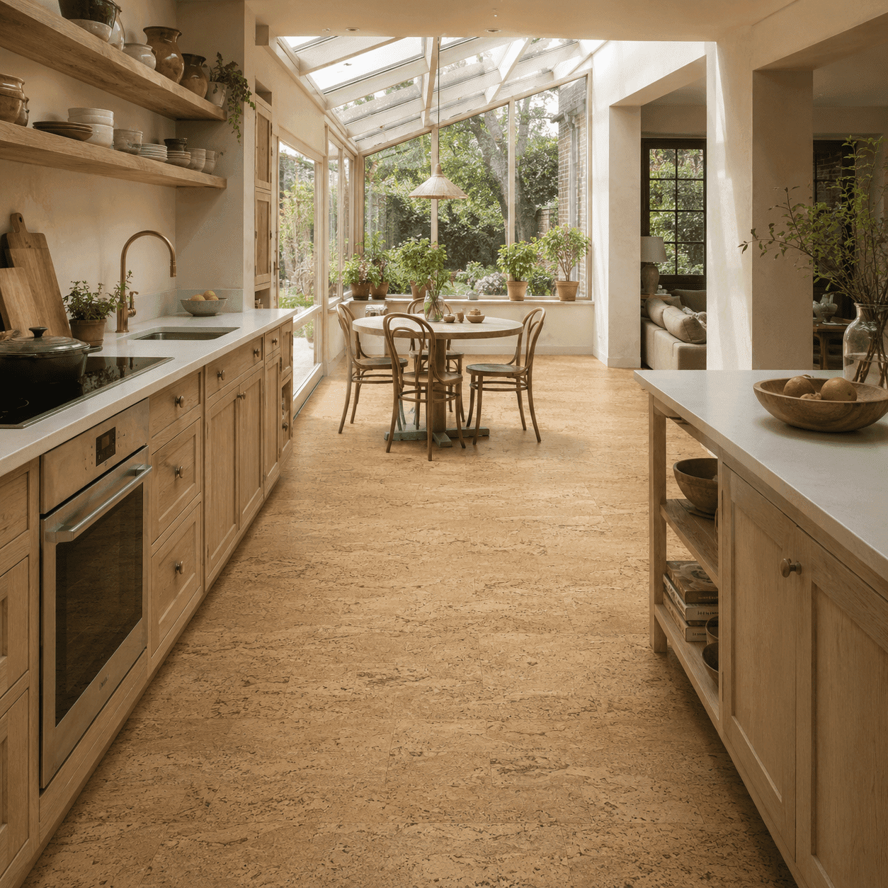 Cork flooring detail after local installation