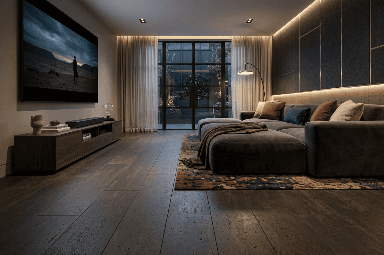 Cork flooring for hotels showing acoustic and thermal performance